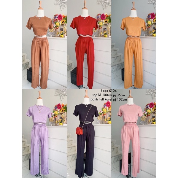 stelan croptop+long pants polos wanita,set rayon polos kyota,one set kyota rayon polos murah