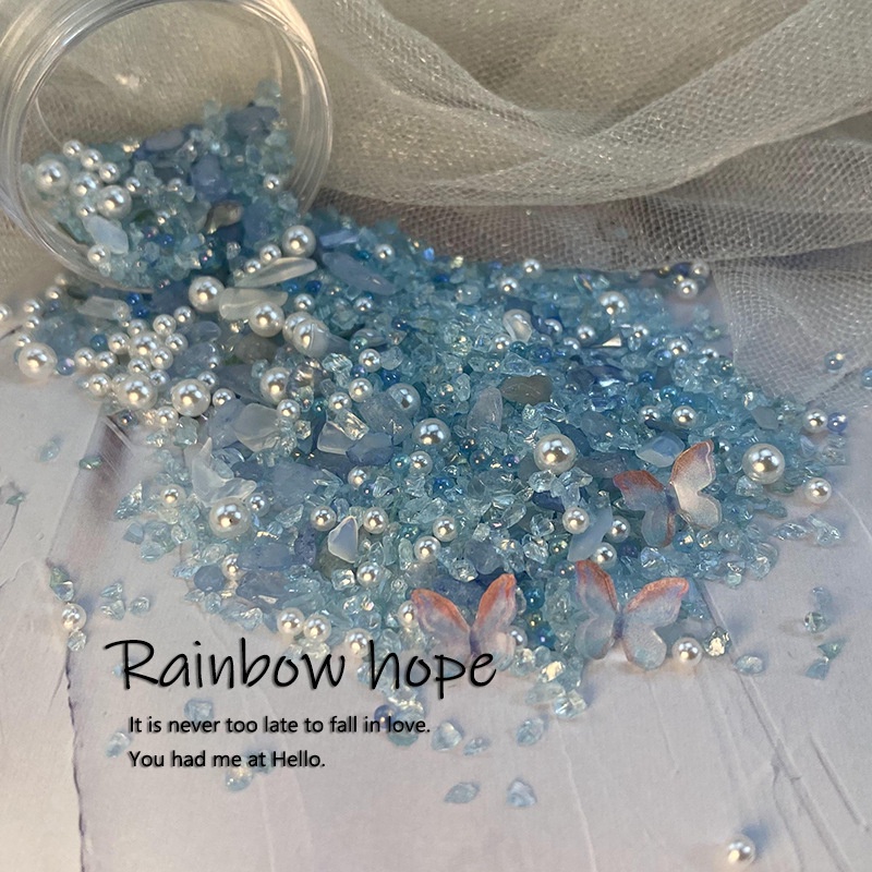 【 COD 】RAINBOW HOPE STONE SEASHELL+PEARL+BUTTERFLY STONE POT HIASAN BATU ALAM KUKU GAYA JEPANG HIASAN KUKU NAIL ART STONE