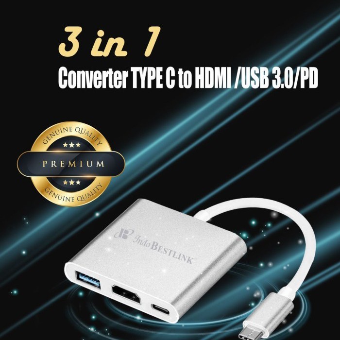 Converter Konektor USB Type C to 3 in 1 HDMI Converter USB 3.0 Type C
