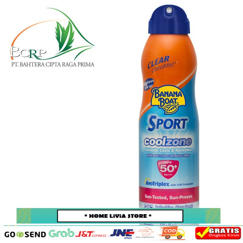 Banana Boat Sport Sunblock Coolzone Spray Clear Ultramist SPF 50+ 170 gr