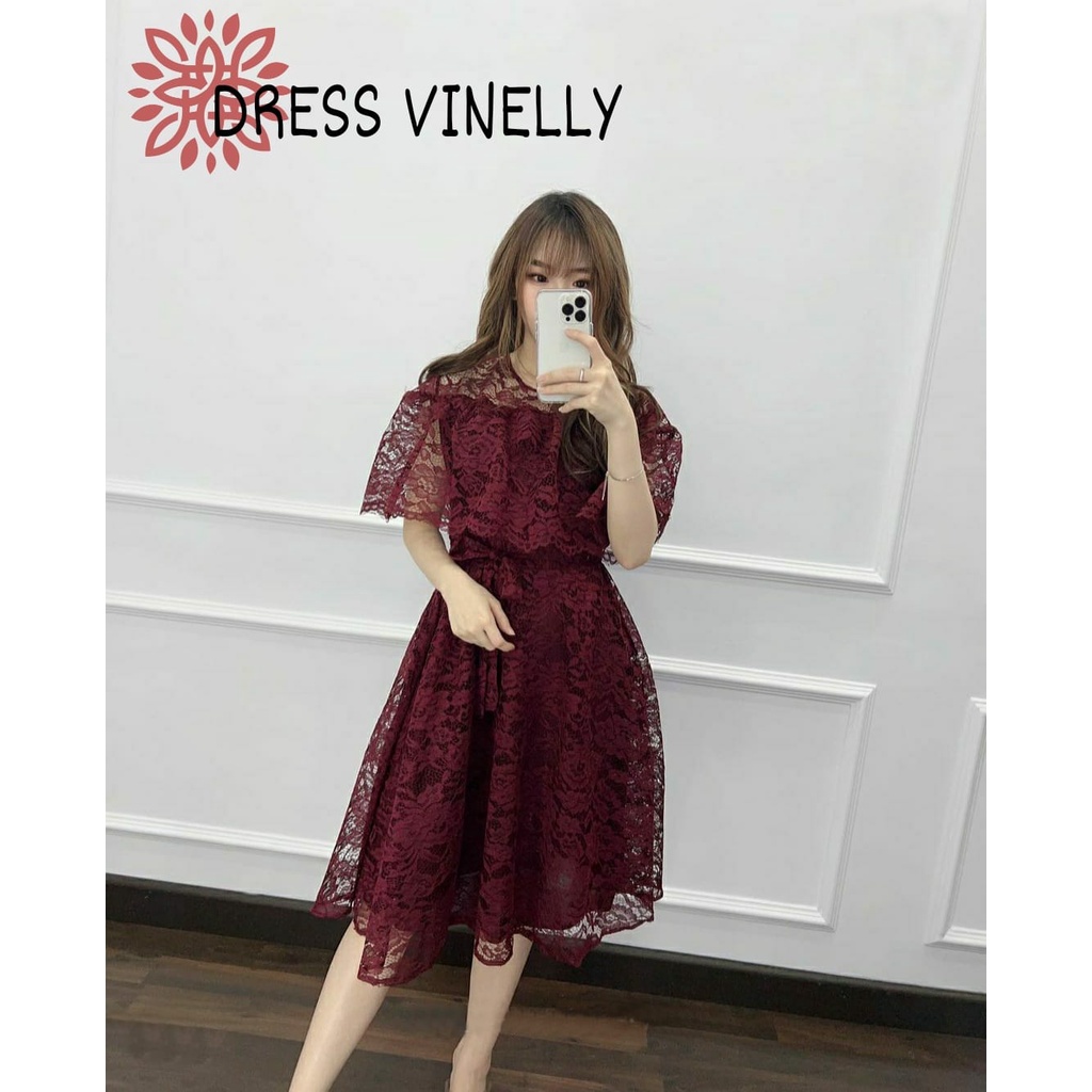 PCS DRESS VINELLY 2 UKURAN L XL FASHION PAKAIAN WANITA BAHAN BRUKAT ED