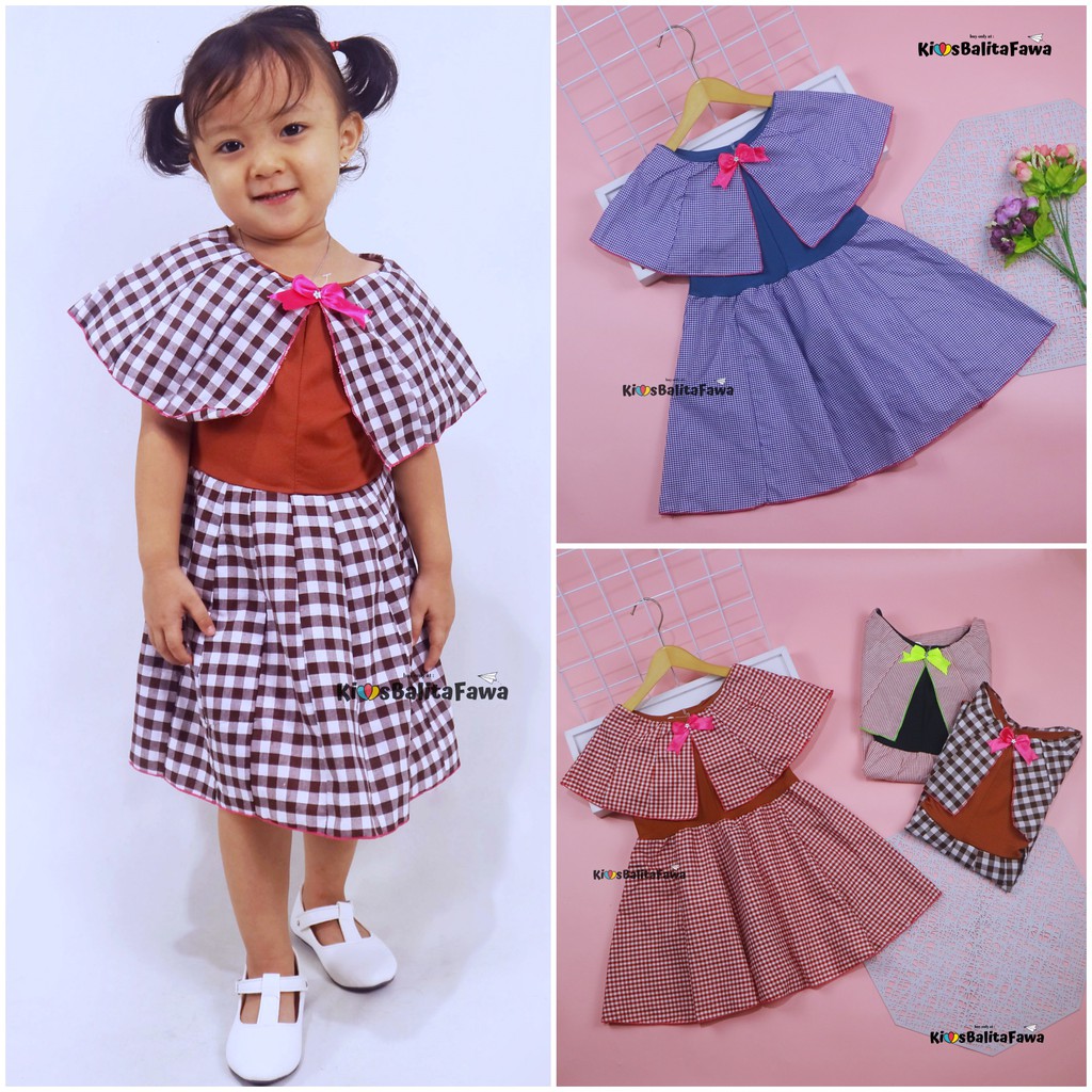 Dress Yolla size 3-4 Tahun / Dres Cape Anak Perempuan Murah Katun Adem Gaun Pesta Baju Kensi Cewek