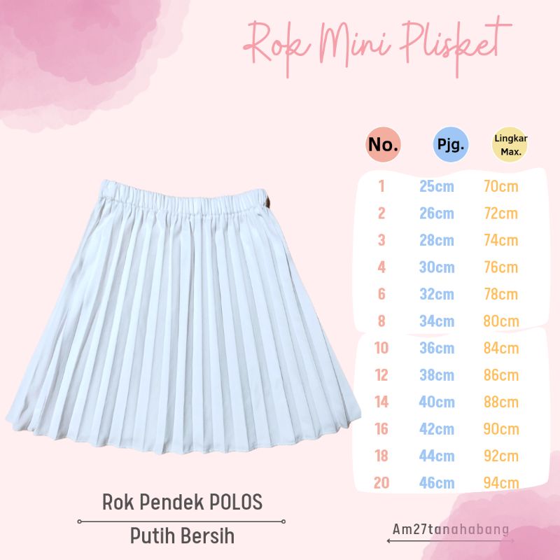 Rok Plisket Pendek POLOS Anak 1-12 tahun RMP-010 Lengkap Warna RMP-010 HPPW