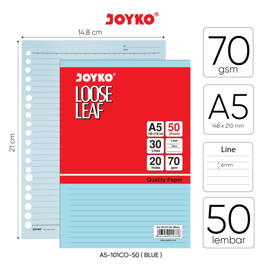 Loose Leaf Color Isi Kertas File Binder Warna Joyko A5-101CO-50 Blue