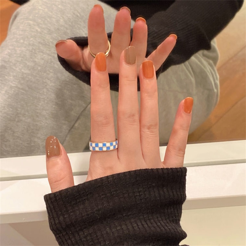 Cincin Model Terbuka Warna Kontras Hitam Putih Gaya Korea Untuk Wanita