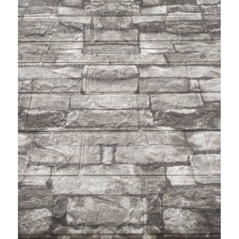 wallpaper foam premium 3D permukaan timbul motif batu alam abu