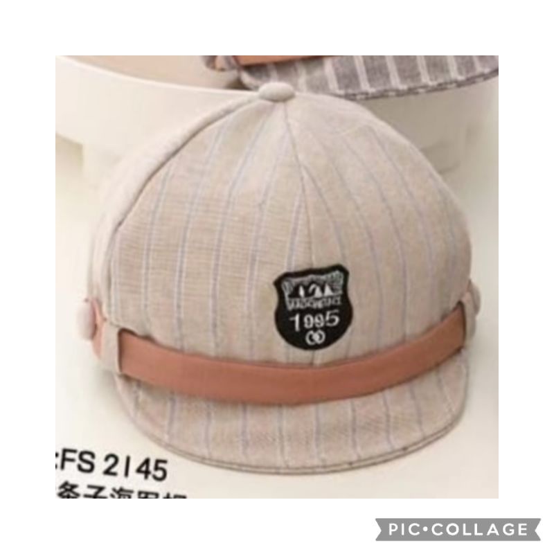 TOPI BARET BERET IMPORT ANAK BAYI BALITA LAKI PEREMPUAN MOTIF MOOO dan GARIS-garis cream