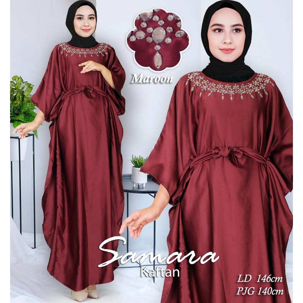 Samara Kaftan Bahan Satin Velvet Jumbo Payet Swarovski Fashion Muslim COD