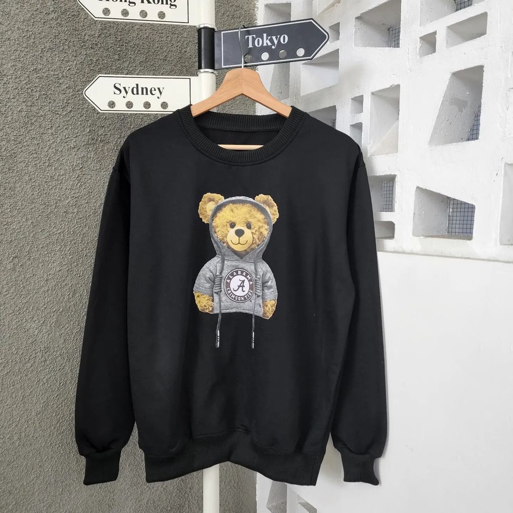 BEAR ALABAMA Oversize Sweater Crewneck Oblong Wanita Atasan Blouse Motif Cute Korean Jacket Kasual Fashion