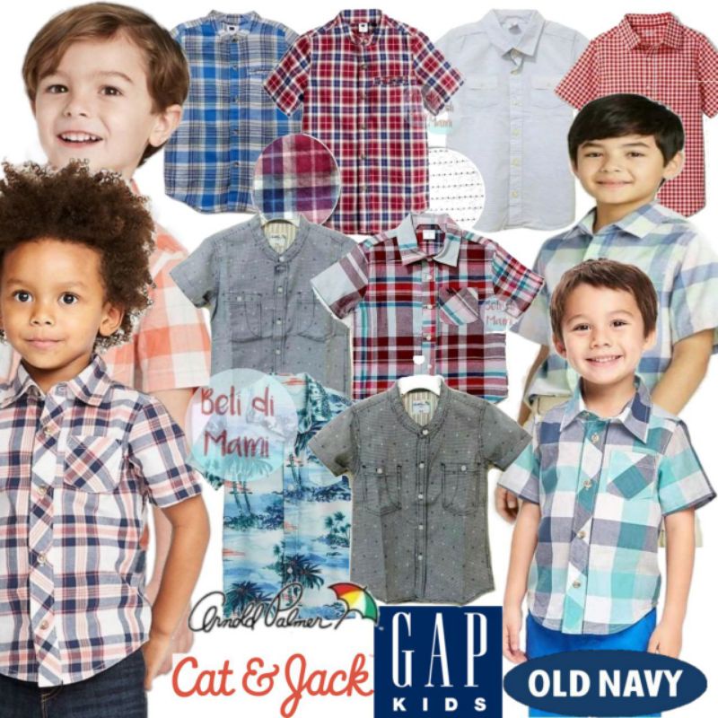 Kemeja Anak Laki Branded Lengan Pendek. Size 3, 4, 5, 6, 7, 8 tahun. GP Kids, ON, A Palmer, C** Jack