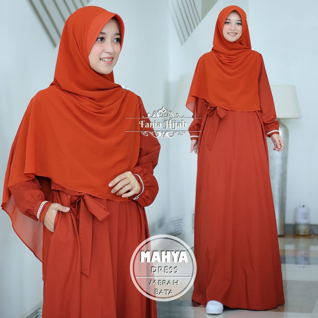 Best Seller Terbaru Gamis Fania Hijab Mahya Dress Merah Bata Baju Gamis Wanita Busana Shopee Indonesia