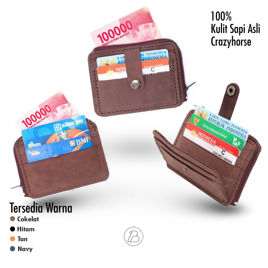 Dompet Kartu ATM Card Holder Kulit Sapi Crazyhorse Asli Pria Wanita