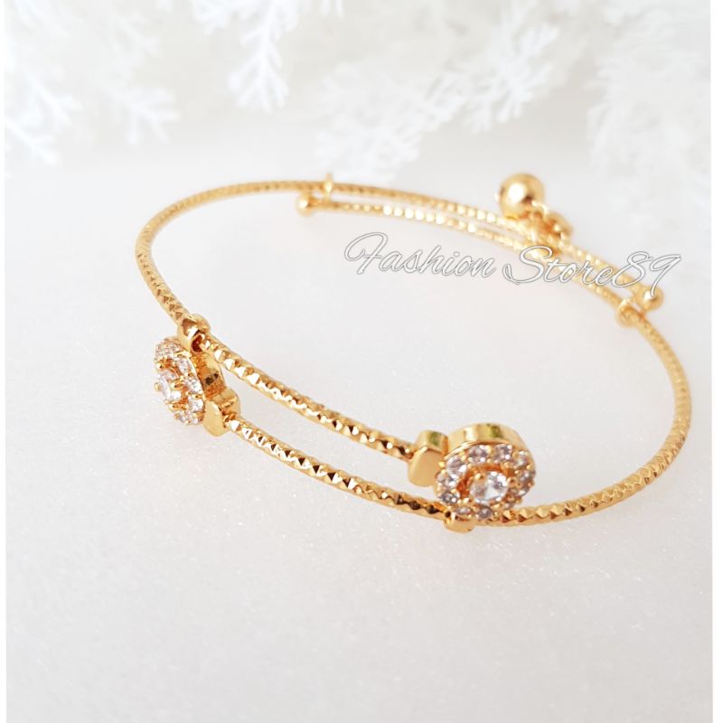 Gelang Bangle Permata Flexibel Gelang Anak Gelanf Dewasa Allsize perhiasan lapis emas 18k yaxiya impor