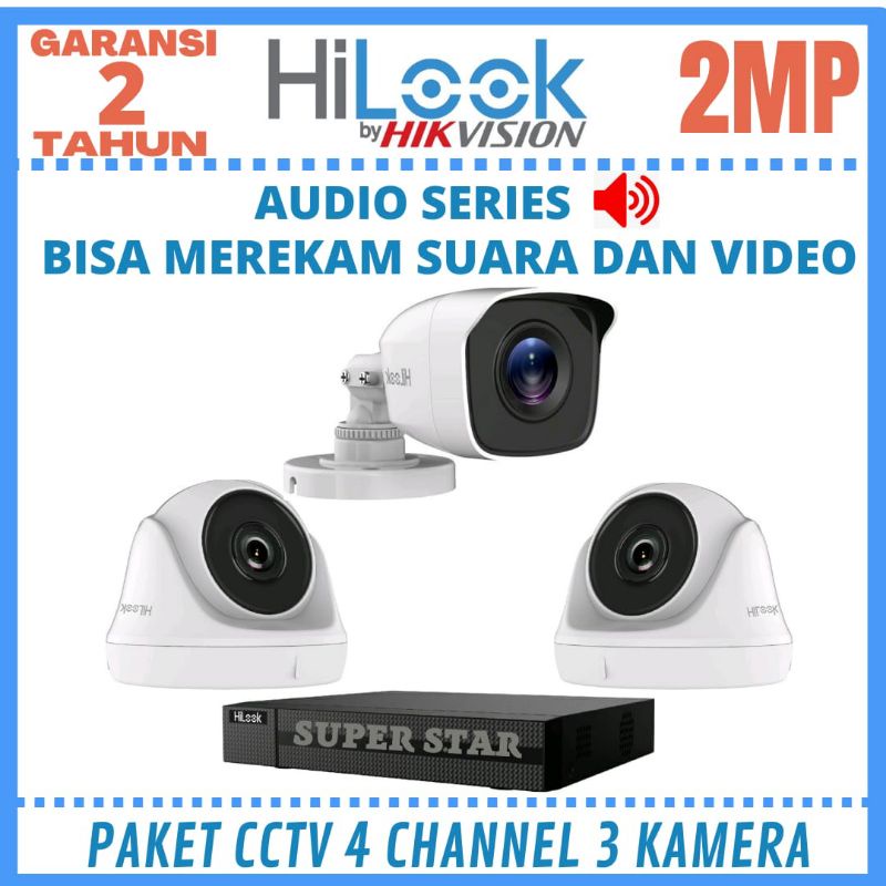 PAKET CCTV HILOOK 2MP 4 CHANNEL 3 KAMERA AUDIO SERIES TAHAN PANAS DAN HUJAN