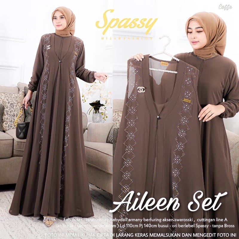 [Ada jumbo] AILEEN set / Ailen Dres / Aileen Dress / Aileen Gamis-Coffe
