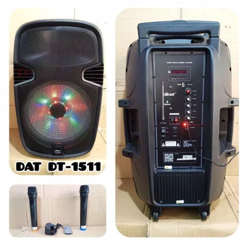 SPEAKER PORTABLE DAT DT 1511 15 INCH ORIGINAL DAT DT1511 FREE 2 MIC WIRELESS MEETING