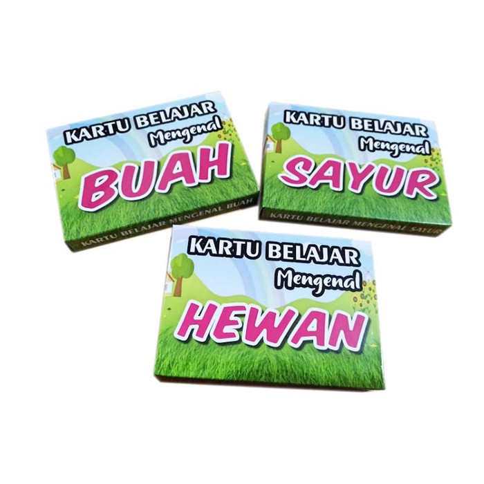 flash card kartu belajar mengenal Hewan, Sayur, dan buah (paket) 3 box