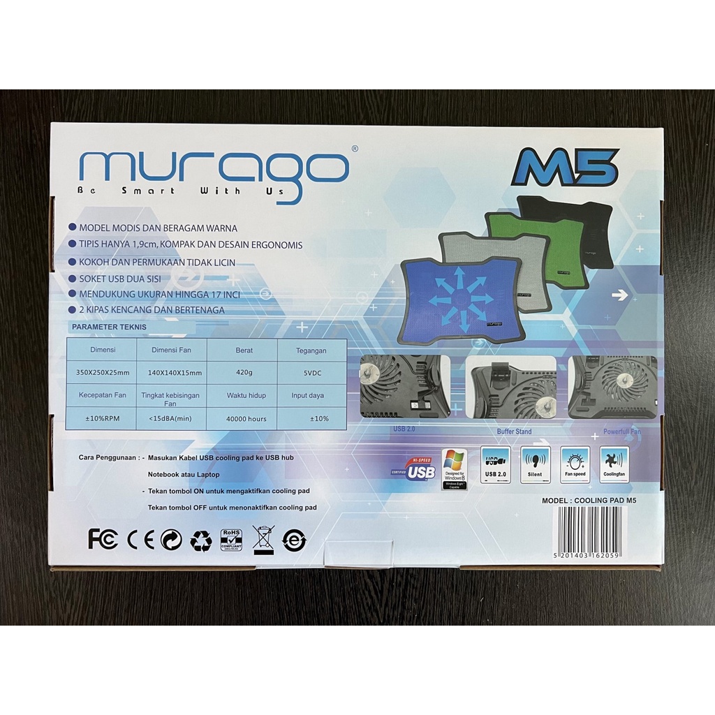 Cooling Pad Laptop Murago M5 Kipas Fan Pendingin Notebook