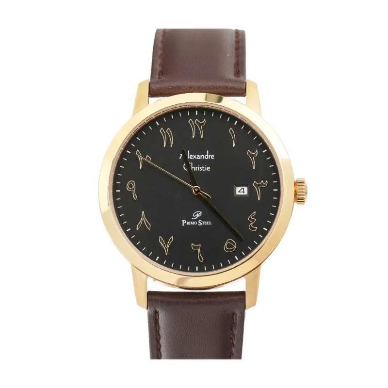 JAM TANGAN PRIA ALEXANDRE CHRISTIE AC1024 MDLGPBA LEATHER ARABIC NUMBERS