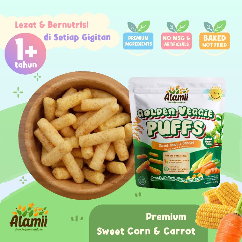 Alamii Natural Puffs 25 gr 30 gr / Snack MPASI Baby Anak / Rasa Peanuts Butter Keju Strawberry Yogurt Golden Veggie