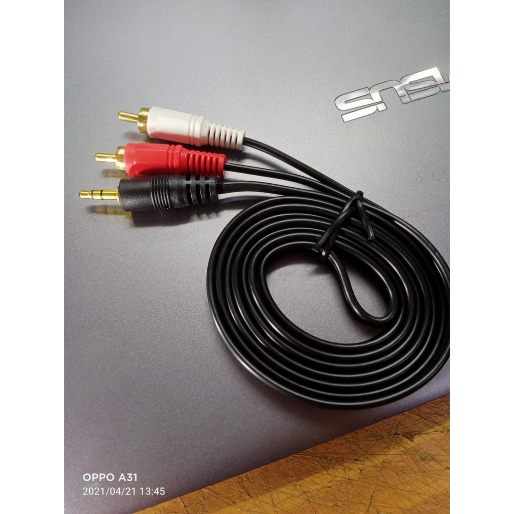 KABEL JAK AUDIO 3,5 DARI LAPTOP PC SMART PHONE KE SPEAKER RCA MERAH PUTIH PANJANG 1,2METER