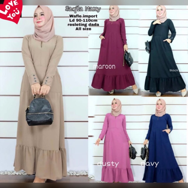 SHAKILA Maxy - Gamis Polos Wafle Milano Busui saku / 091-4829