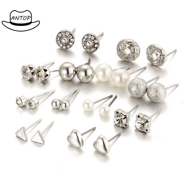 Antop!12pair / Set Anting Berlian Bulat Gaya Korea Dial Untuk Wanita