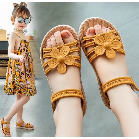 Sandal Tali Anak Perempuan Casual Bunga Import Size 24-35