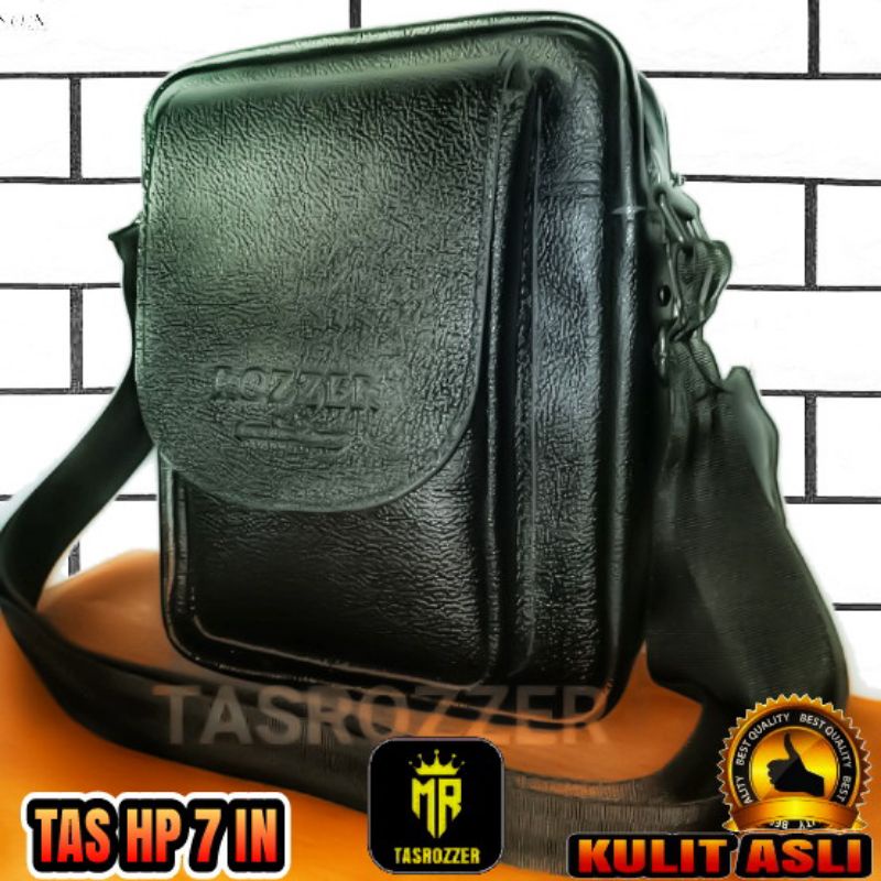 Tas hp 7 inch pria kulit asli tahan api merk ROZZER