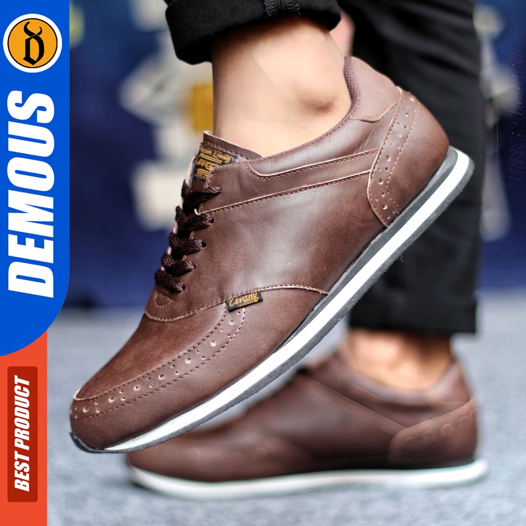 Sepatu Sneakers Pria Sepatu Casual Pria Kulit Asli Sepatu Kerja Kuliah Kondangan Sepatu Hitam Pria DEMOUS ERZA