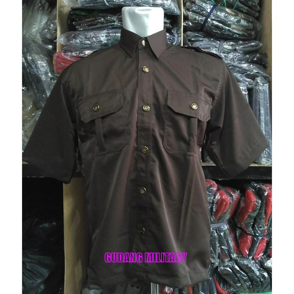 Safari Satpam Kancing Garuda Pendek Coklat - Safari Kancing Emas