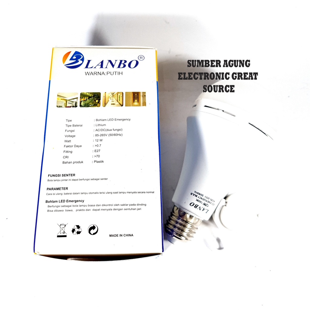 Lanbo 12W Bohlam LED Emergency AC DC Warna Putih 12 Watt Tahan 5jam