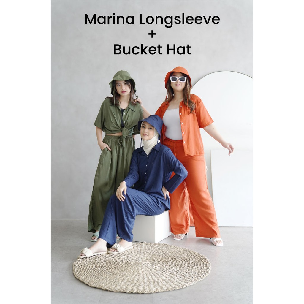 [FREE BUCKET HAT] Marina Longsleeve Set Rayon Premium pakaian wanita set