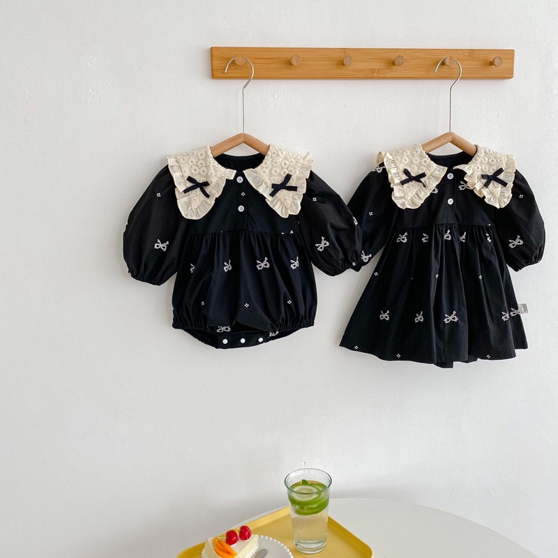 Ribbon black romper/dress bayi perempuan