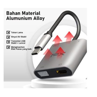 Type c thunderbolt 3 to hdtv vga pd Usb 3.0 hub px 4in1 4k 1080p 100w 5Gbps for laptop pc android ios uch-14 uch14