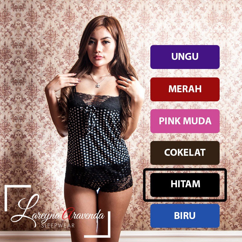 Setelan Baju Tidur Simple Celana Pendek Model Renda Polkadot 2834