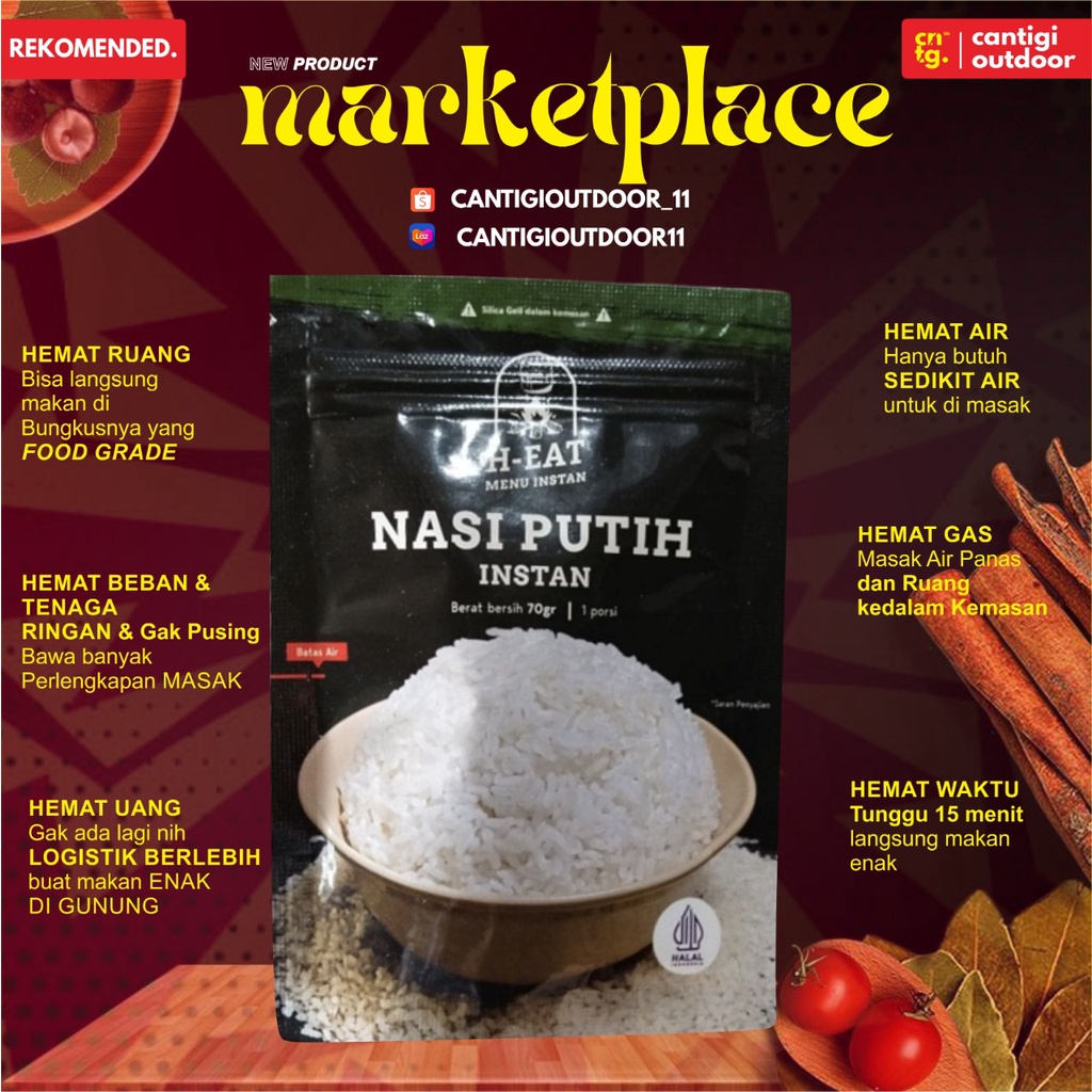 

H-EAT NASI PUTIH INSTAN MAKANAN INSTAN MENDAKI GUNUNG TRAVELING CAMPING