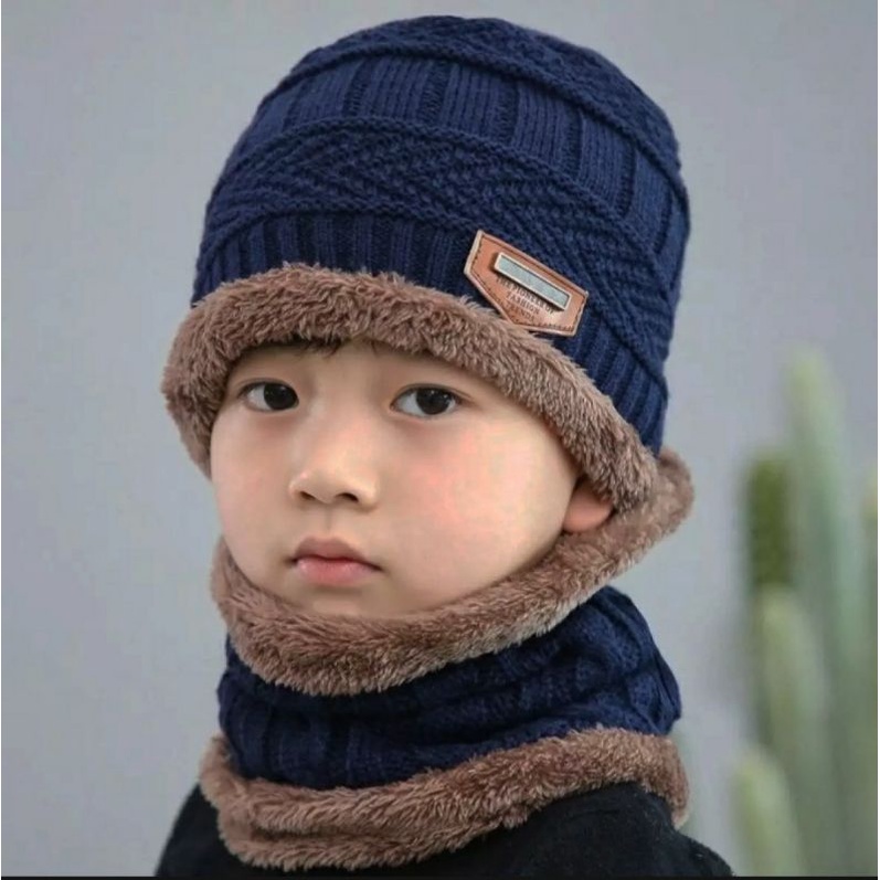 Kupluk Syal Anak Beanie Anak Topi Musim Dingin Set Rajut