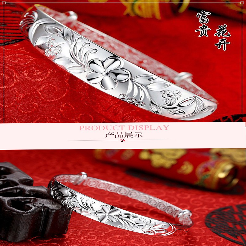 925 perak sterling gelang riak air gelang fashion perhiasan wanita gelang antik empat daun semanggi gelang fashion perhiasan wanita / Vintage four-leaf clover bracelet fashion jewelry women