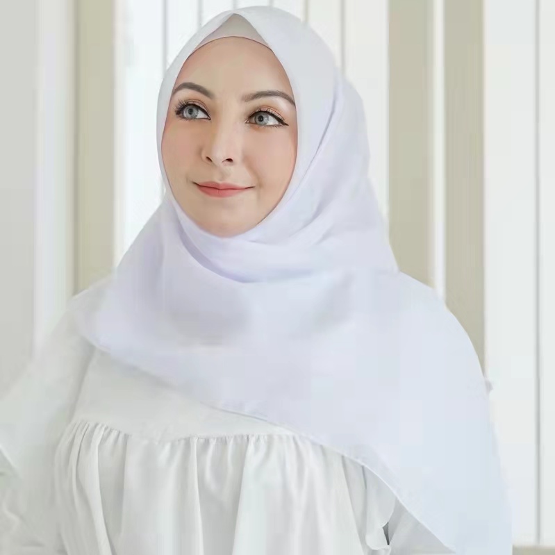 ORIGINAL Bella Square Segi Empat Daily Hijab Basic Jilbab Polos Polycotton Kerudung Premium-White