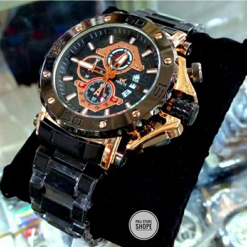 JAM Tangan Pria MIRETE ORIGINAL Tahan Air Free Box Exklusive  FITUR Tanggal Otomatis Strap Rantai Stainlees Steel JAM Tangan Kasual Pria Water Resistance JAM  MIRETE