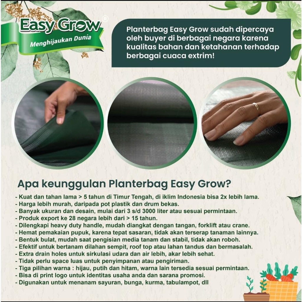 EASY GROW - PLANTER BAG 11 LITER - size 24 x 25 cm - planterbag easy grow - merk EASY GROW ASLI