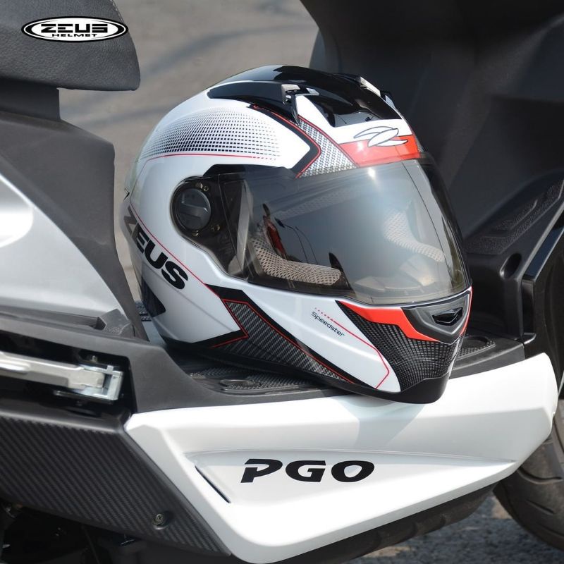 HELM ZEUS FULL FACE 811 White AL6 Black Red - FREE SMOKE VISOR  ORIGINAL ( ONGKIR 2KG )