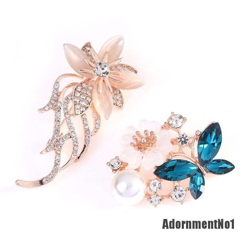 (Adornmentno1) 1pc Bros / Pin Motif Bunga Aksen Kristal + Berlian Imitasi Untuk Aksesoris Wanita