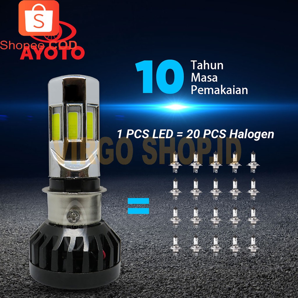 Lampu led motor bebek / matic 6 sisi Ayoto 30w + 30w M6A AC DC