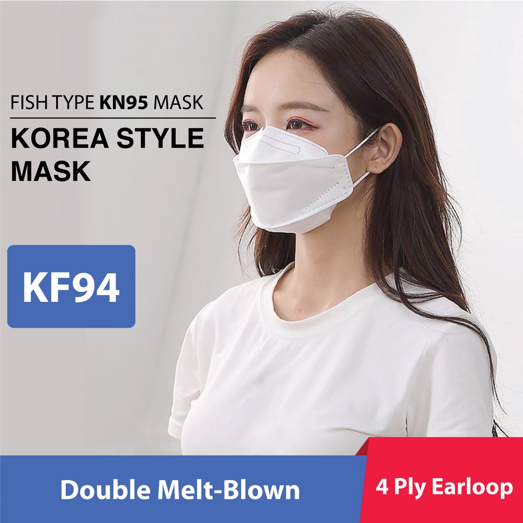Masker KF94 medis earloop 4 ply face mask isi 10 & 20 perbox best mask warna putih