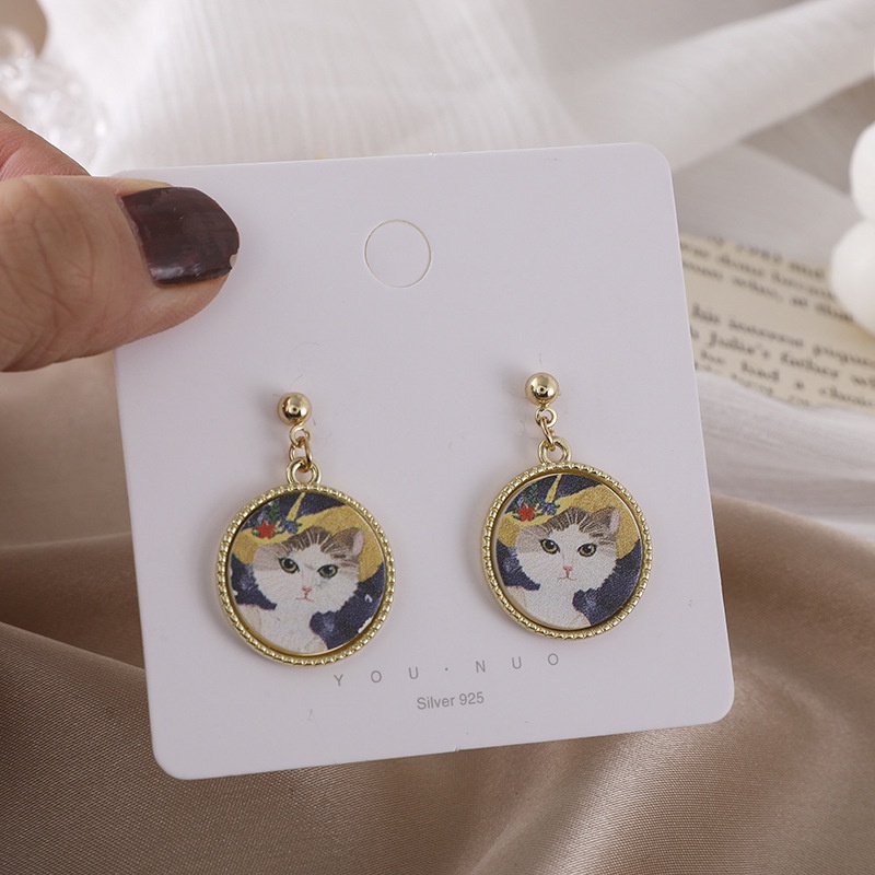 Retro lingkaran kucing anting-anting Musim Gugur Baru Bahasa Perancis lucu melingkar anting-anting n