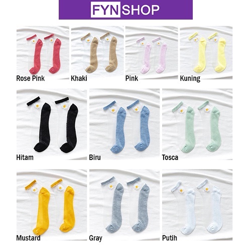 Fynshop ♛ KK12 Kaos Kaki Wanita Import Transparan Ala Korea Model Bunga Daisy dan GGSox-2