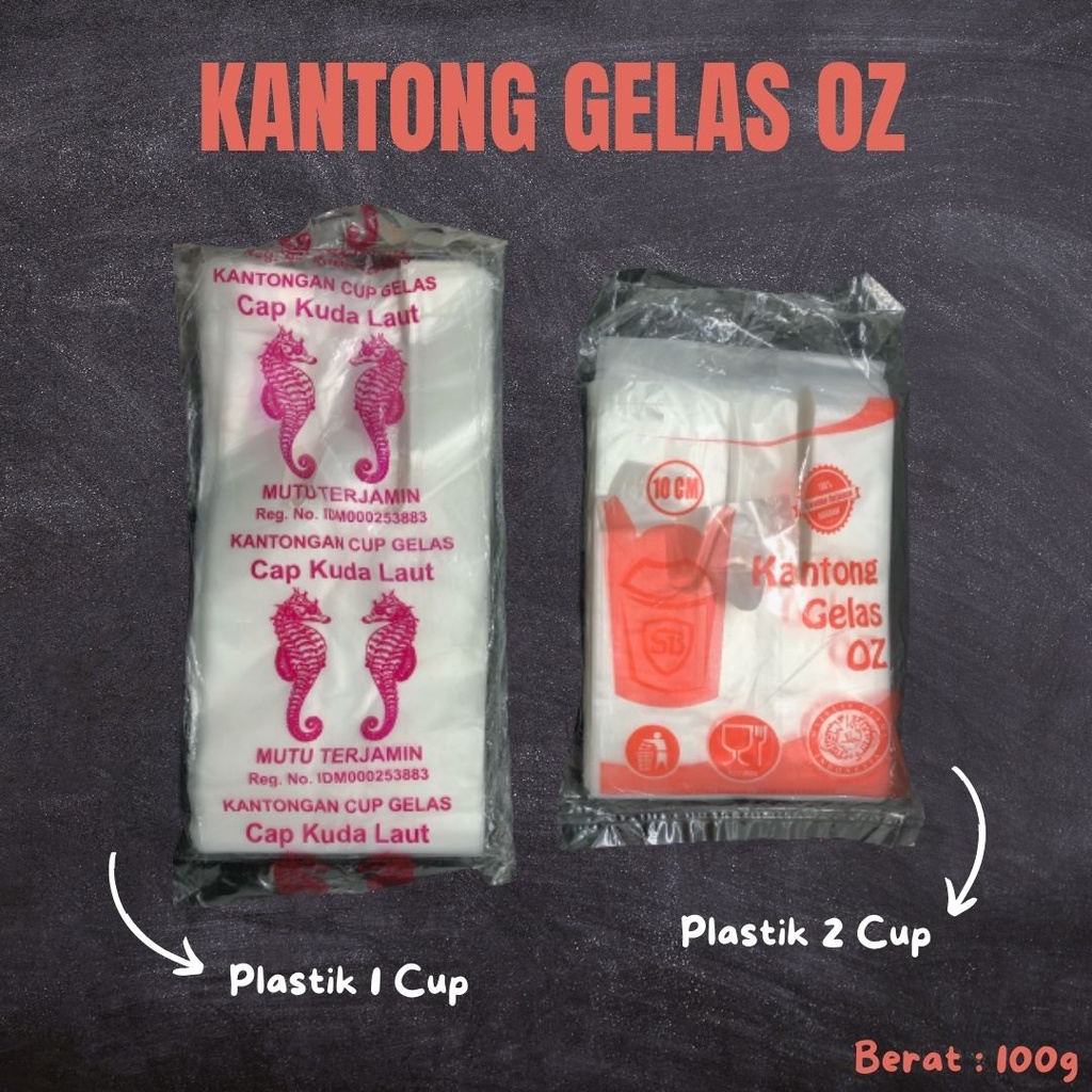 Kantong Gelas Oz / Kantongan Cup Gelas / Kantong Pop Ice 1 Cup 2 Cup