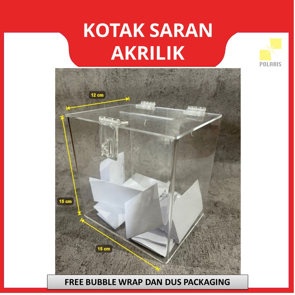 KOTAK SARAN ACRYLIC KOTAK TEMPAT SURVEY GANTUNG - BOX ANGKET/VOTING AKRILIK  BOX WADAH SARAN DINDING - 15x12x15 CM